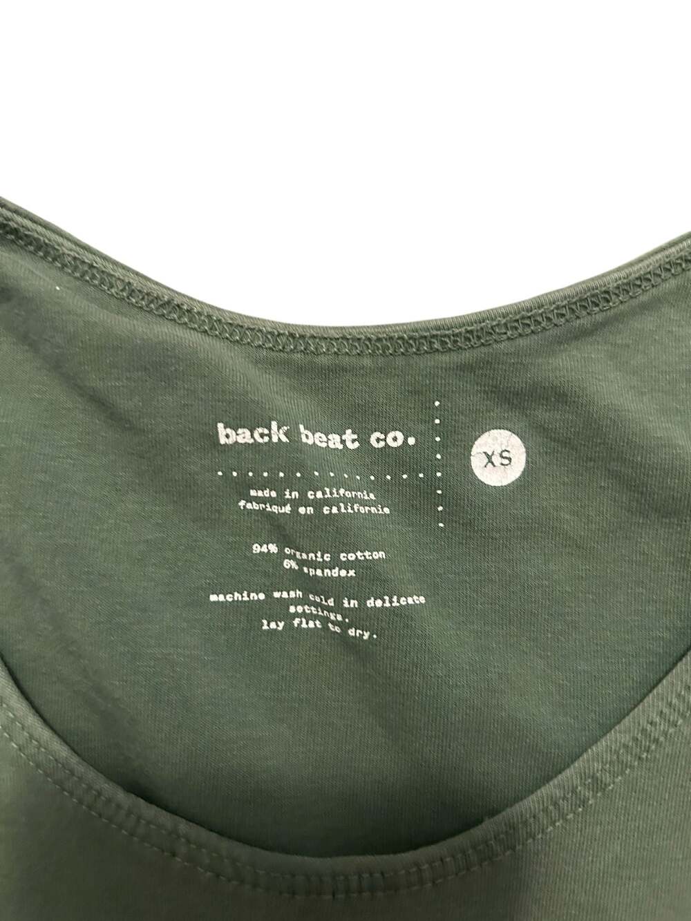 Back Beat Co. Organic Cotton Scoop Neck Sports Bra Olive Green XS - Picture 2 of 3